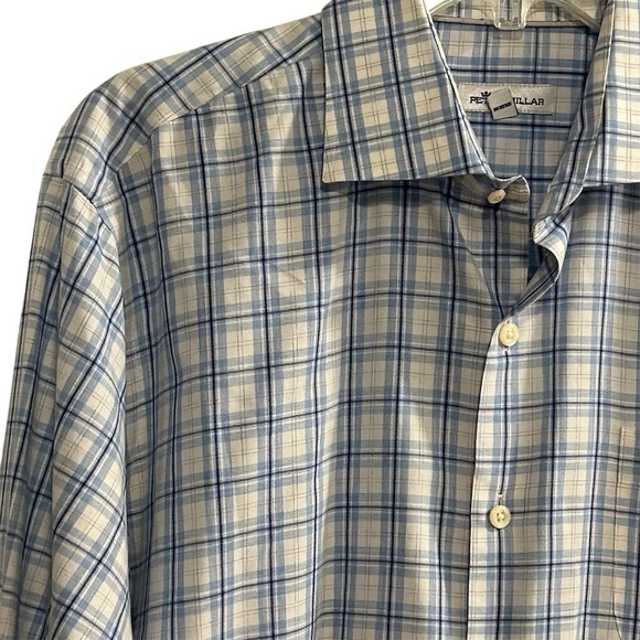 Peter Millar Men's Plaid Long Sleeve Button-Up Shirt Blue Size L - Picture 5 of 16